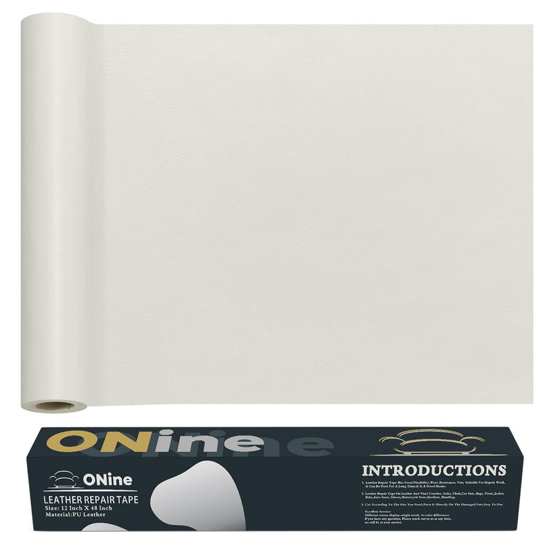 ONine Leather Repair Patch Leather Repair Tape  12 x 48 inches Leather Repair Patch for Furniture Vinyl Repair Kit Leather Couch Patch for Sofas  Furniture  Car Seats  Office Chairs(White) - Image 1